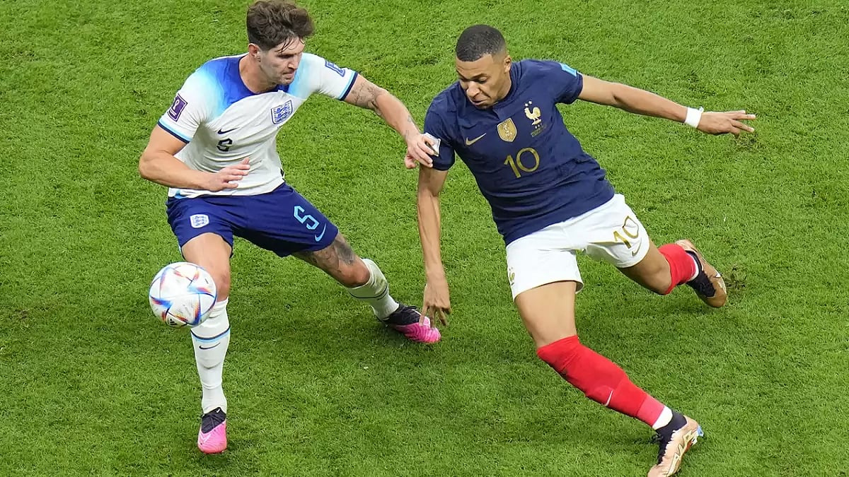 Kylian Mbappe (R) had a quiet game against England in the quarter-final.