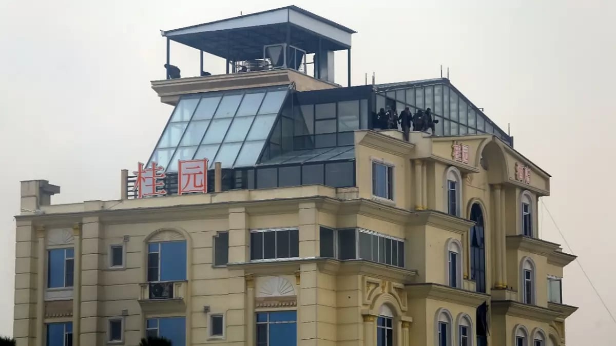 Taliban personnel in a hotel in Afghanistan's Kabul, responding to an attack