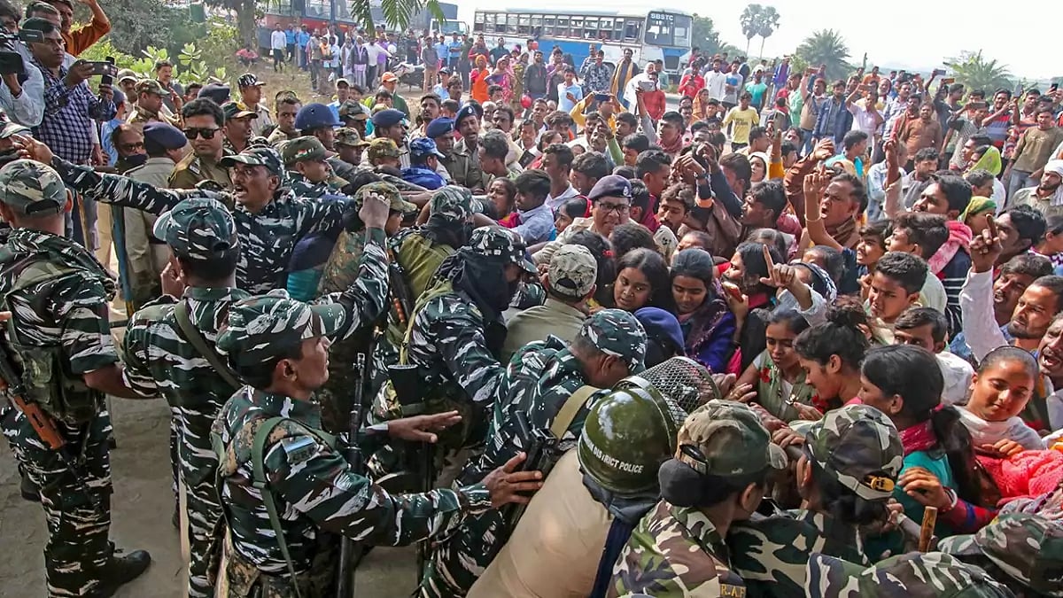 Protest outside the camp office of CBI