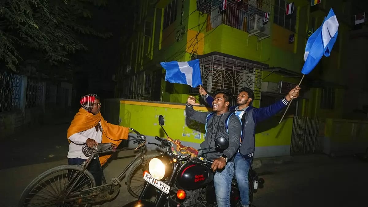 Indian fans celebrate Argentina's win over Croatia in the World Cup semifinal on Wednesday.