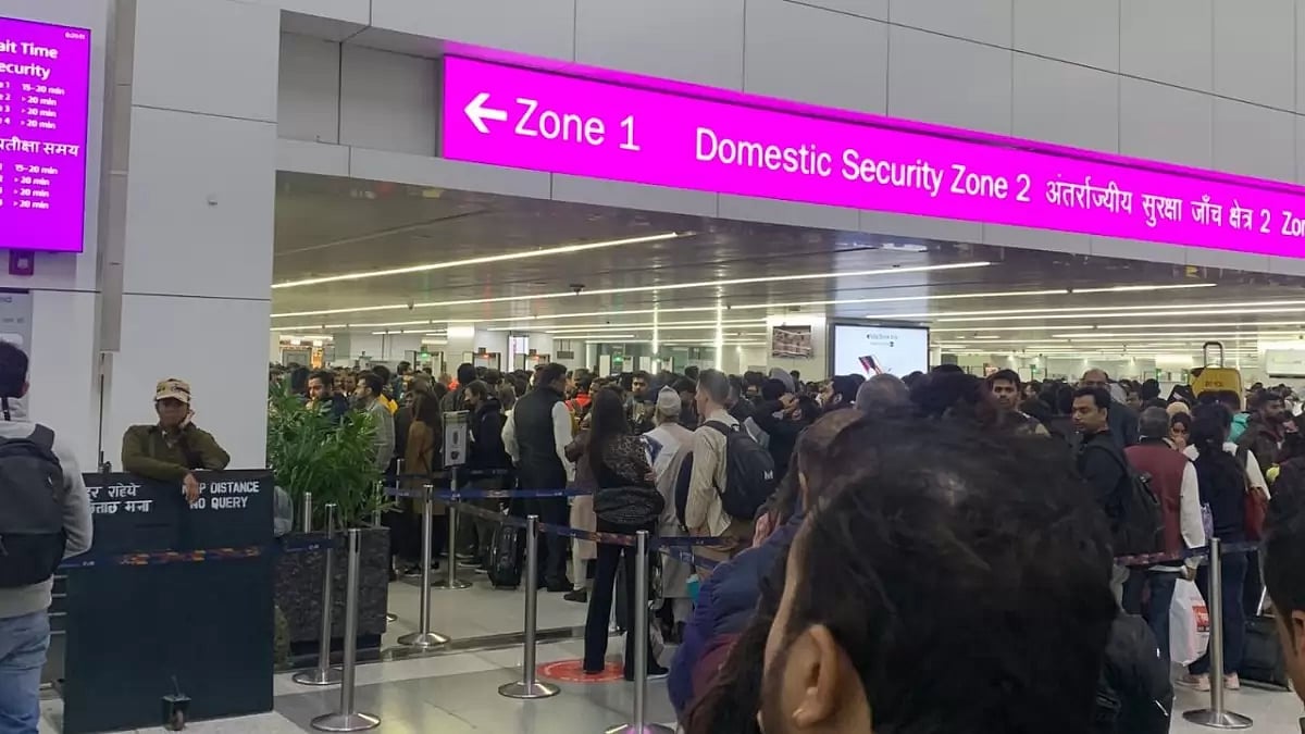 Serpentine queues at Delhi airport seen last week by flyers 