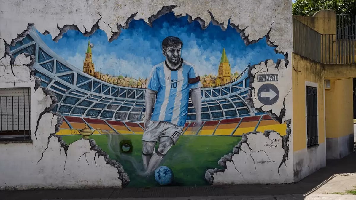 A mural of Lionel Messi in the Las Heras neighborhood where he lived in Rosario.