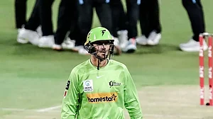 Alex Hales walks back to the pavilion after being dismissed for a duck.