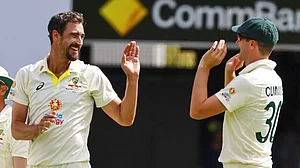 Mitchell Starc & Pat Cummins celebrating a wicket