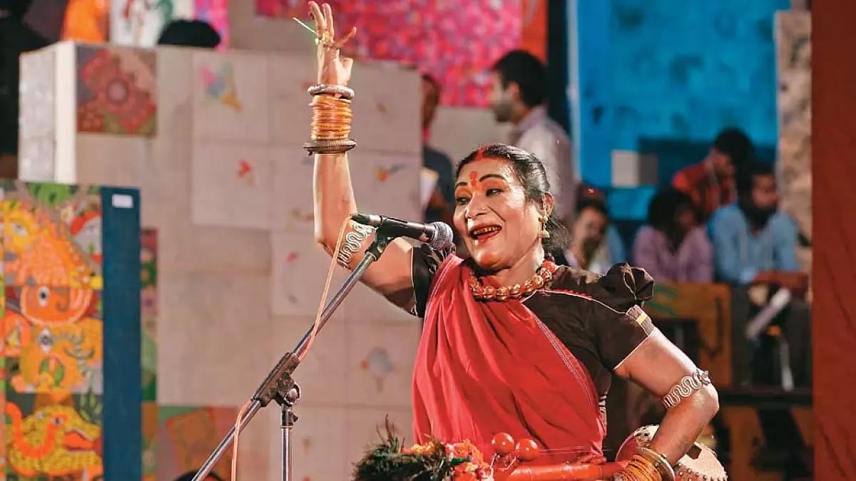 Teejan Bai, the contemporary exponent of Pandavani, a narrative singing of the ancient epic Mahabharata