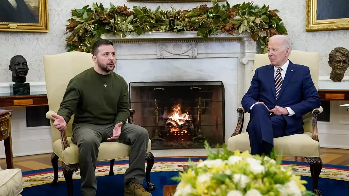 Ukrainian President Zelenskyy with US President Joe Biden at the Oval Office in White House.