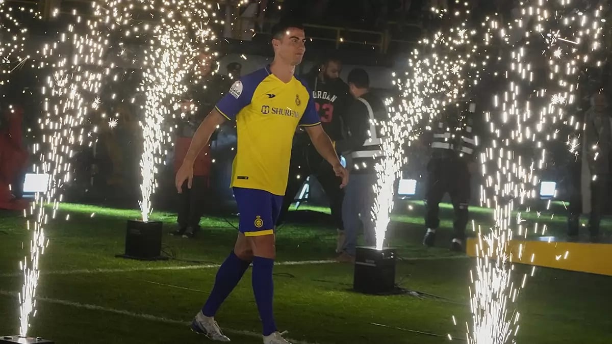 Ronaldo walks during his official unveiling as a new member of Al Nassr.