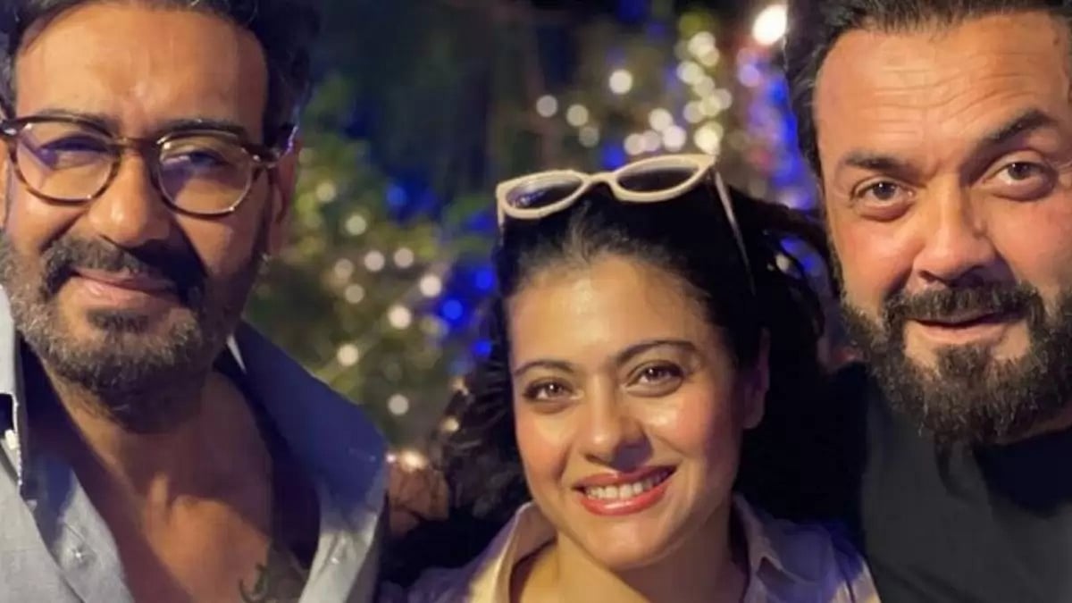 Kajol with Ajay Devgn and Bobby Deol
