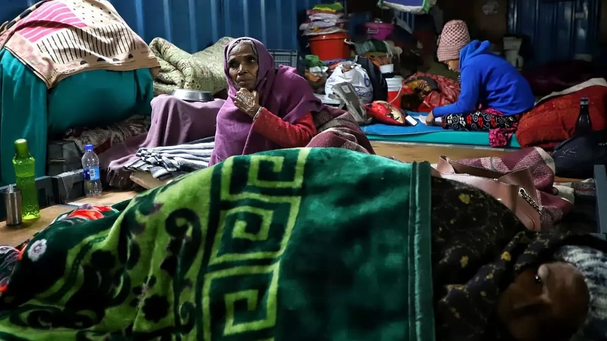 Women at a government-run night shelter for homeless women in Lodhi Road, in Delhi