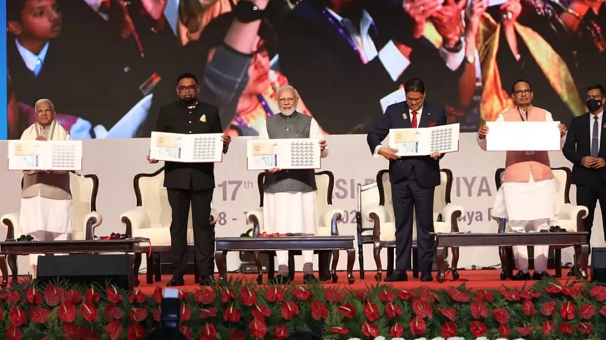 PM Modi at the Pravasi Bharatiya Divas Convention in Madhya Pradesh on Monday 