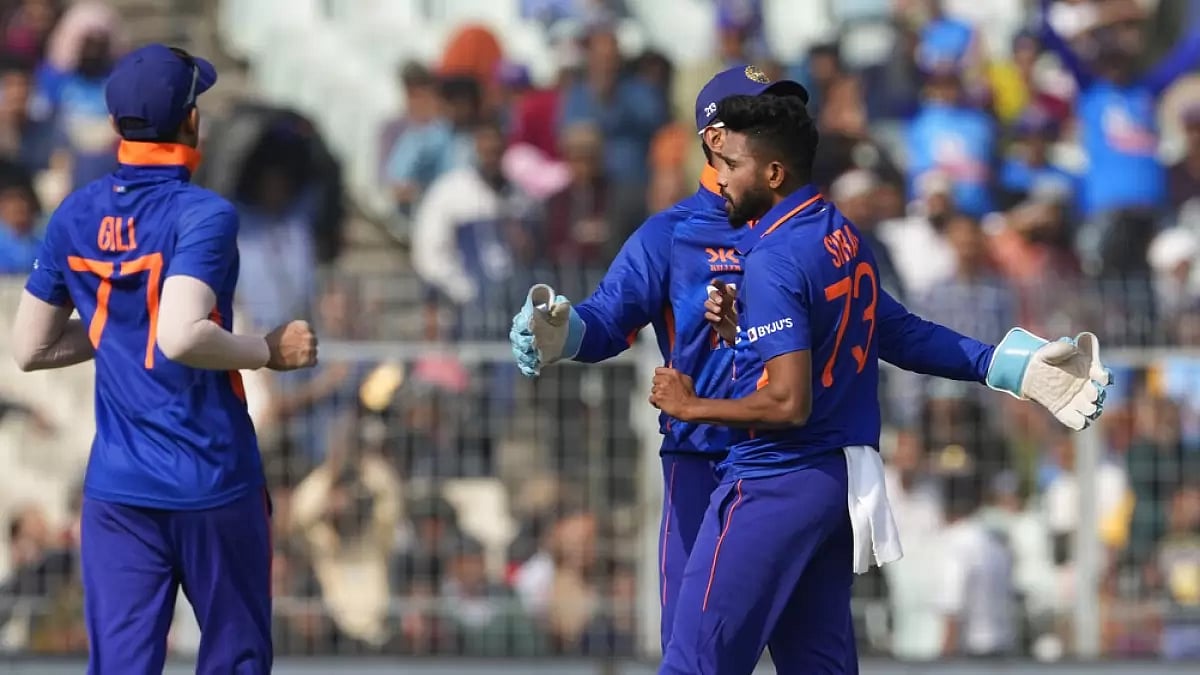 Siraj celebrates the wicket of Sri Lanka's Avishka Fernando with KL Rahul on Thursday.
