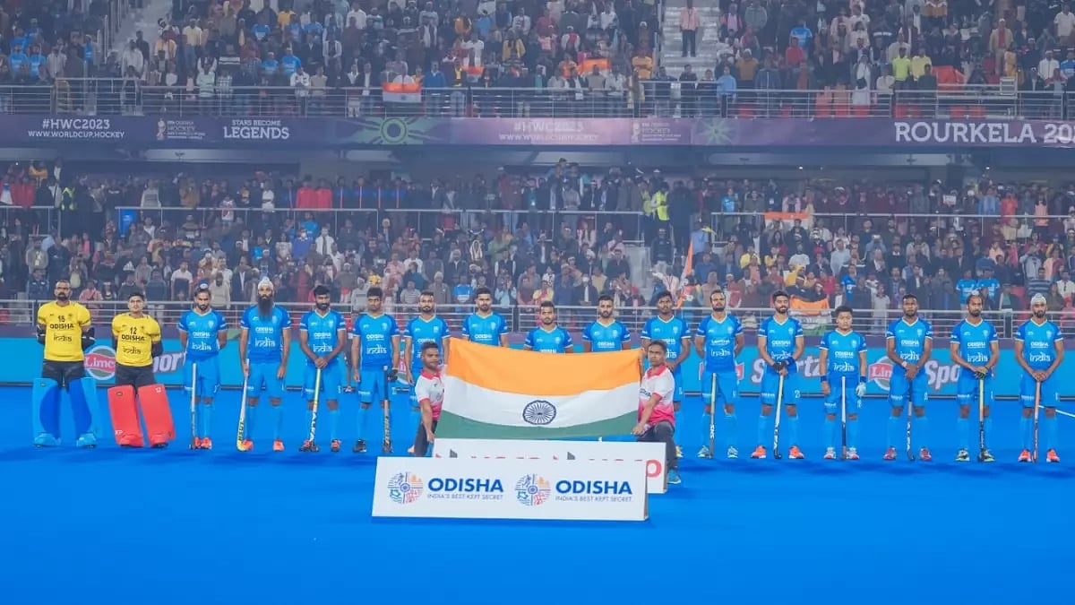 Indian hockey players ahead of their match against Spain on Friday.