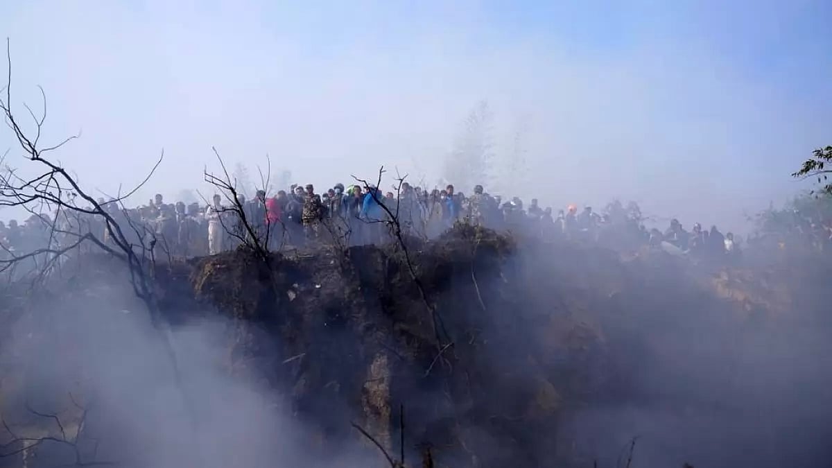 The site of Yeti Airlines's plane's crash in Pokhara, Nepal