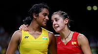 File Photo : Carolina Marin with PV Sindhu. 