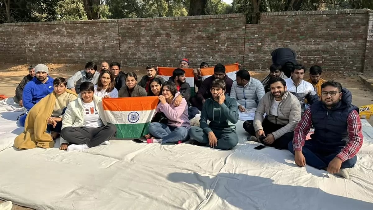 Vinesh Phogat and her compatriots pictured protesting against WFI.