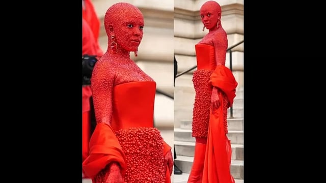 Doja Cat Covered In Red Paint And 30,000 Crystals For Paris Fashion Week