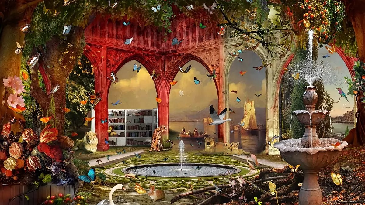 ‘Guardians in a Dystopic Garden’ Duratrans print, mounted on light film 34.5