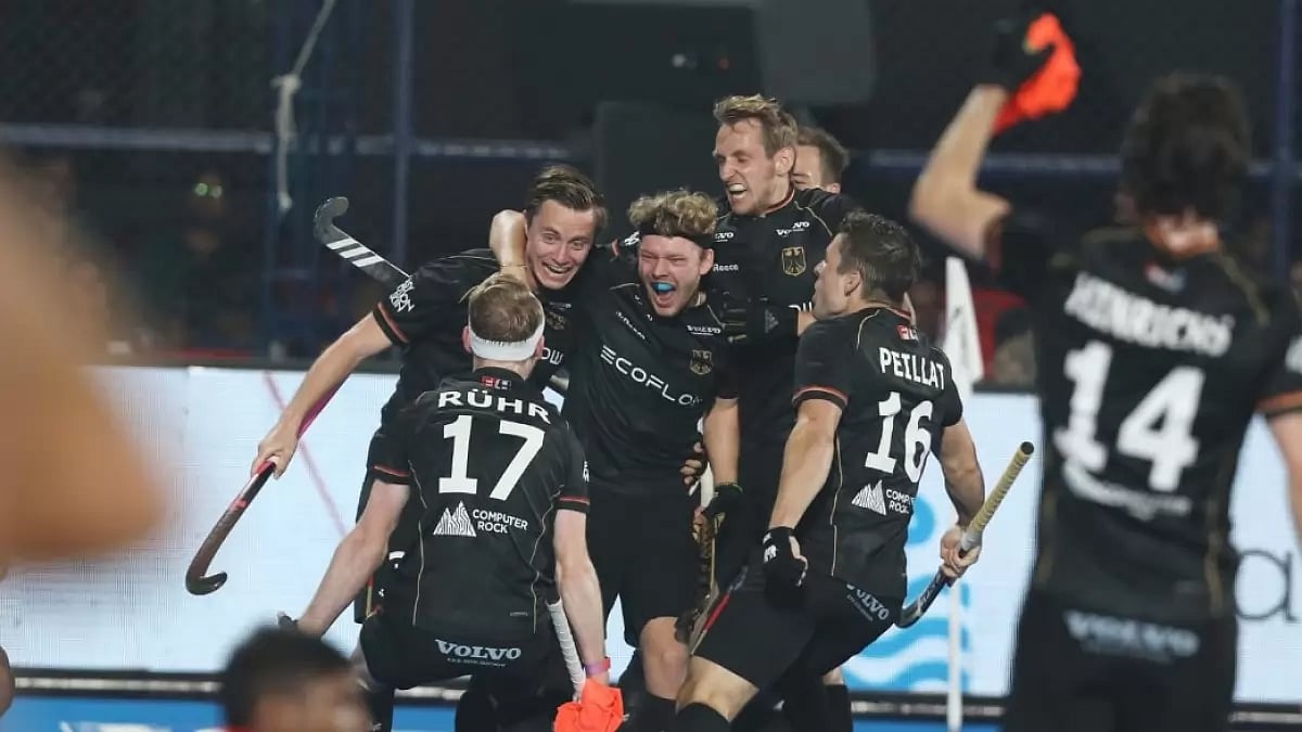 Germany players celebrate after winning the Hockey World Cup for a third time.