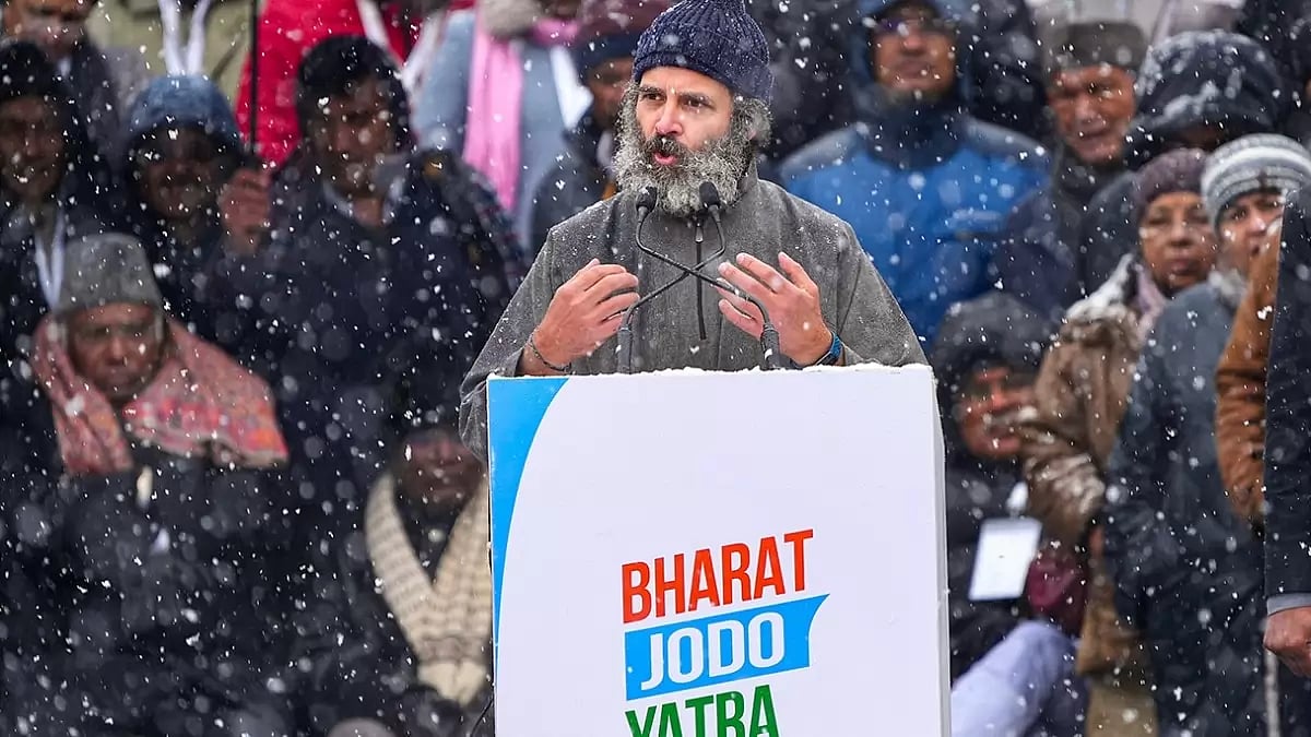 Congress leader Rahul Gandhi addresses a public rally 