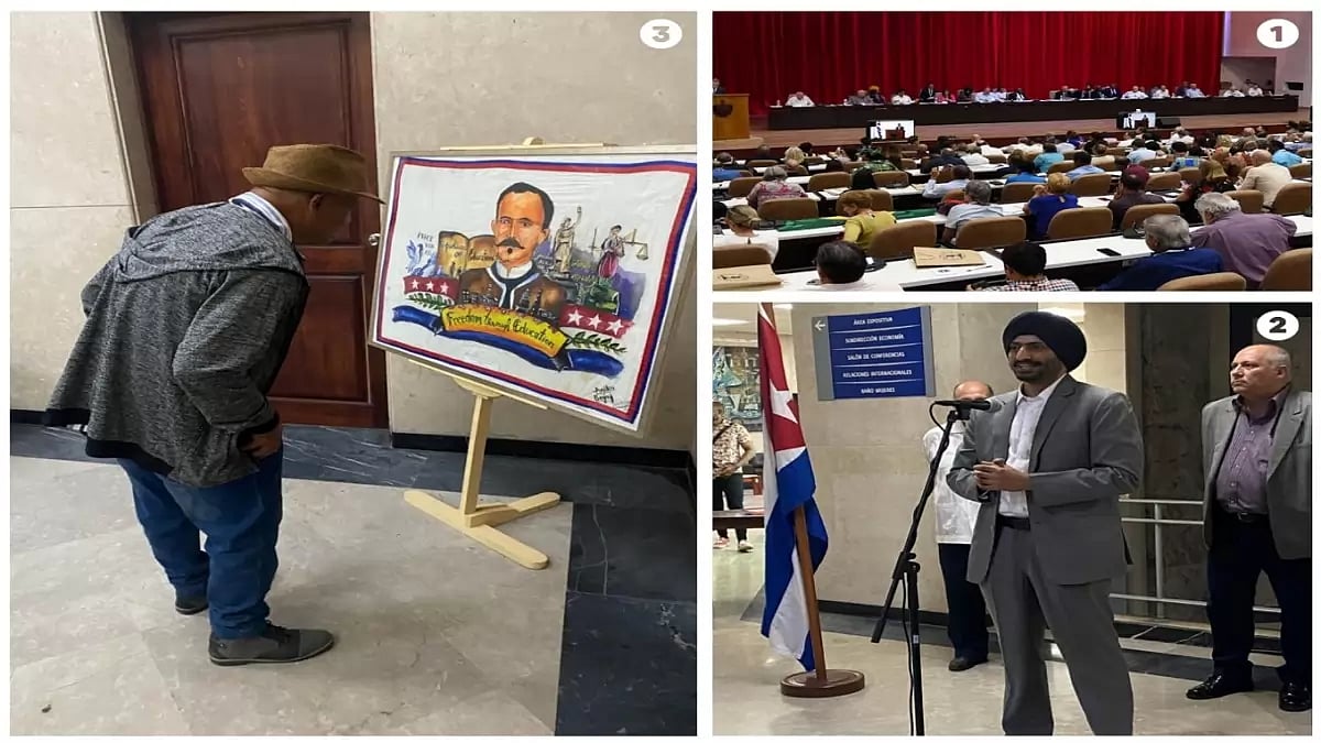 Clockwise: 1. Opening session of the Conference; 2. Ramit Singh Chimni; 3. An observer at the National José Martí Library