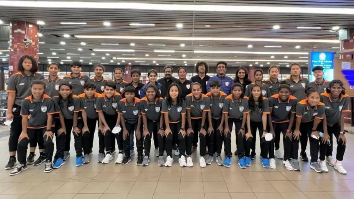 Indian contingent participating in the SAFF U-20 Women's Championship pictured in Bangladesh.