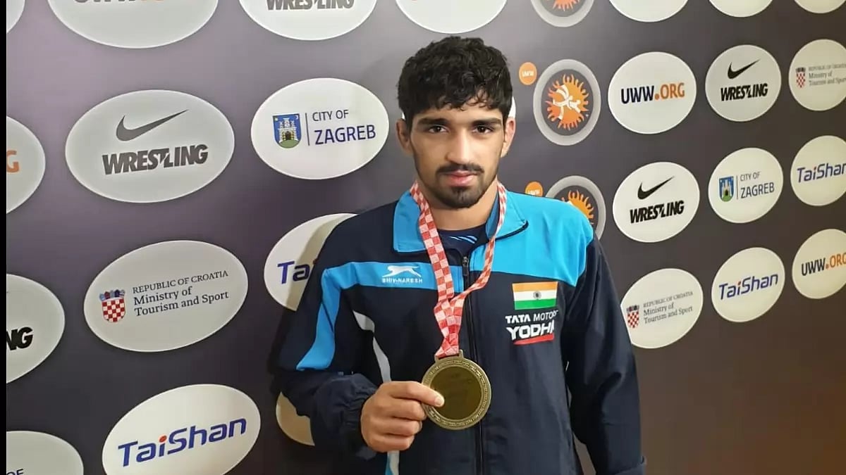 Sehrawat poses with the bronze medal at Zagreb Open Championships on Thursday.