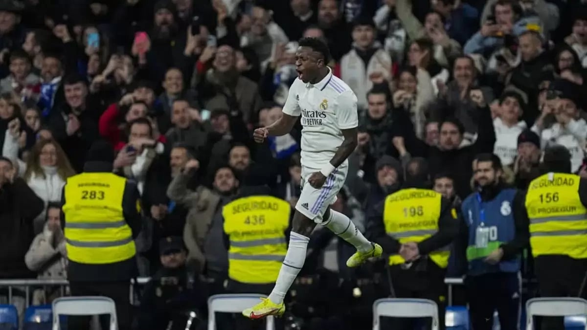 Vinicius Jr celebrated his 200th Real Madrid appearance with his side's second goal.