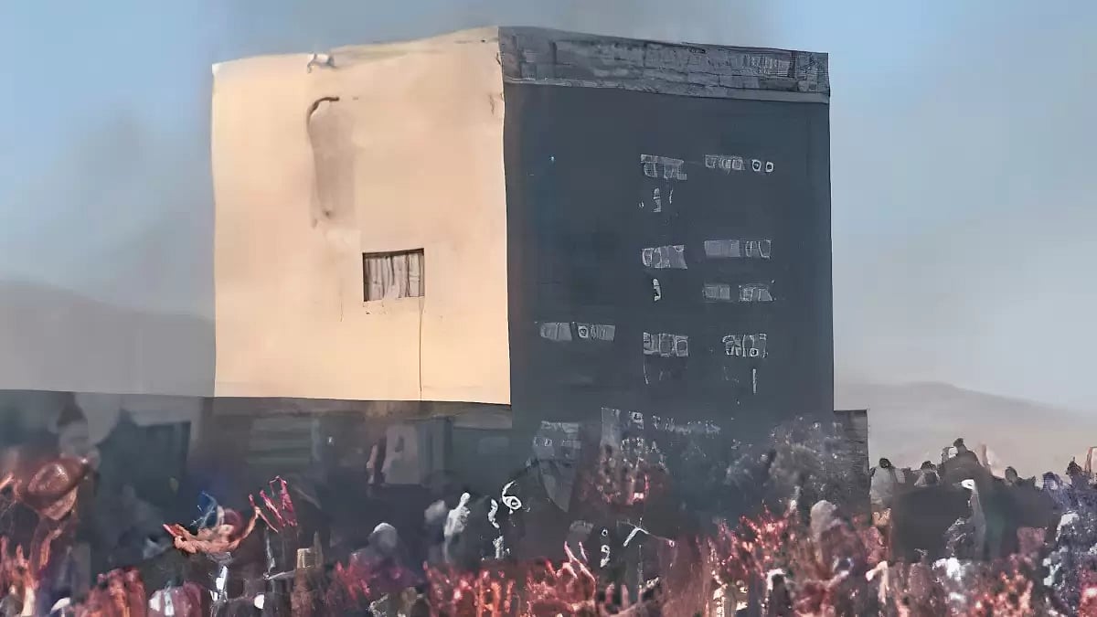Smoke seen outside the Nawab Akbar Bugti Stadium after explosion.