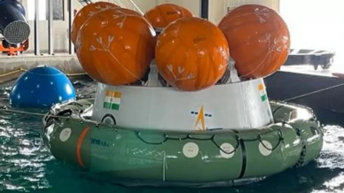 Recovery trials of Crew Module in the Water Survival Test Facility (WSTF) by ISRO and Indian Navy