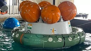 Recovery trials of Crew Module in the Water Survival Test Facility (WSTF) by ISRO and Indian Navy