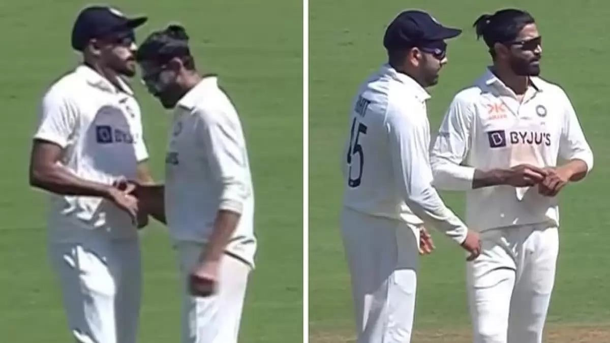 Siraj seen assisting Jadeja with the ointment on Day 1 of the 1st Test on Thursday.