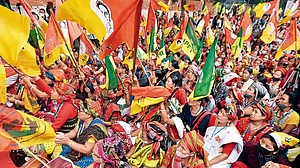 Demanding their land back: TIPRA activists at Jantar Mantar in December 2021