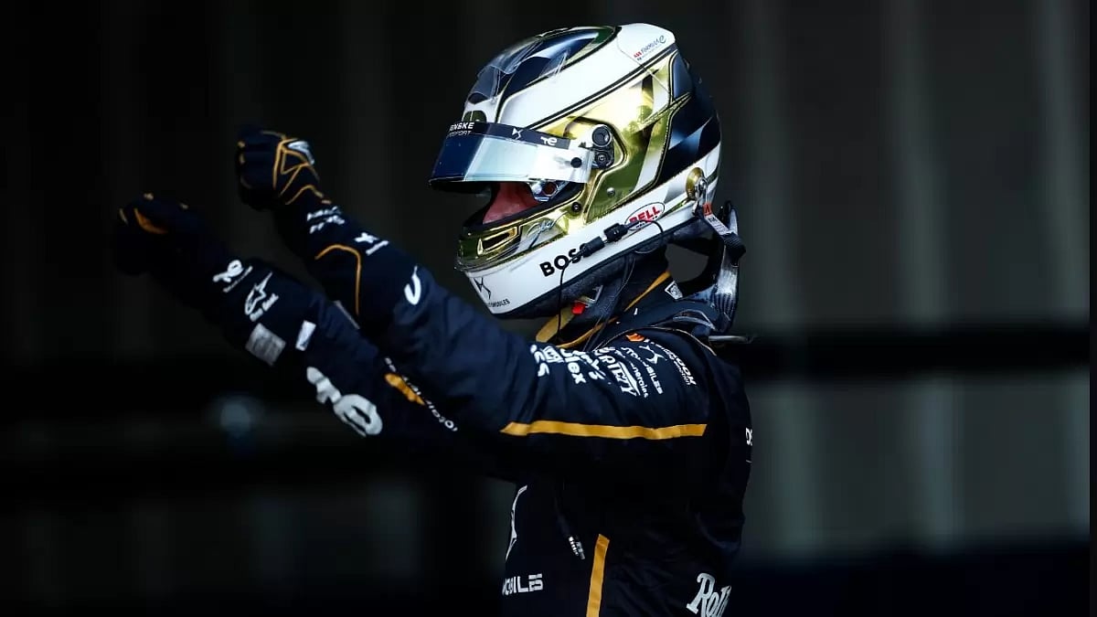 Vergne celebrates after winning the Hyderabad E-Prix on Saturday.