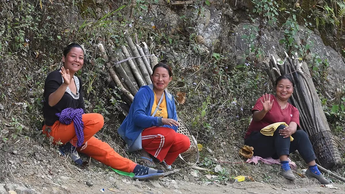 Naga women from the Phom community resting in between a hard days' work on the farm. They say they have no interest in the elections.