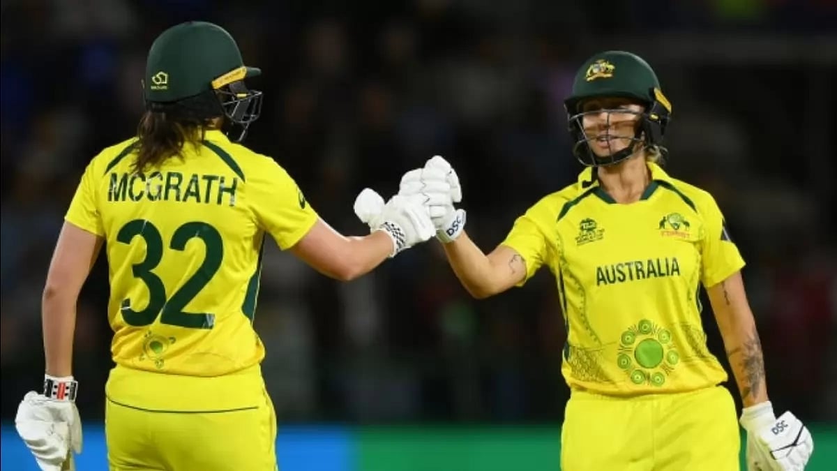 Gardner, right, and McGrath celebrate Australia's win over South Africa on Saturday.