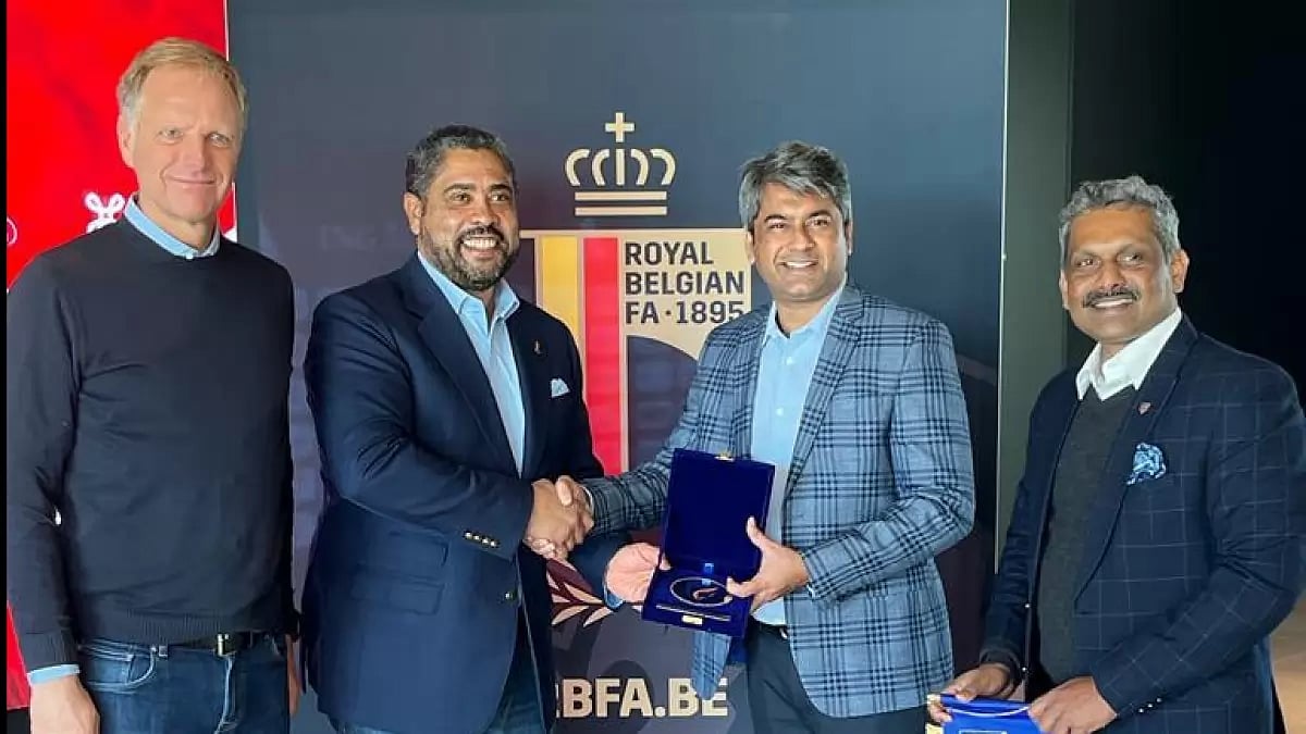 AIFF members being welcomed by their Belgian counterparts on Monday.