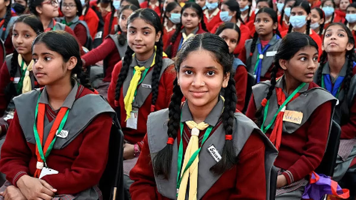Students during the inauguration of BR Ambedkar School of Specialized Excellence, at DESU Colony Jan