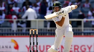 Aiden Markram bats on Day 1 of the 2nd Test against West Indies on Wednesday.