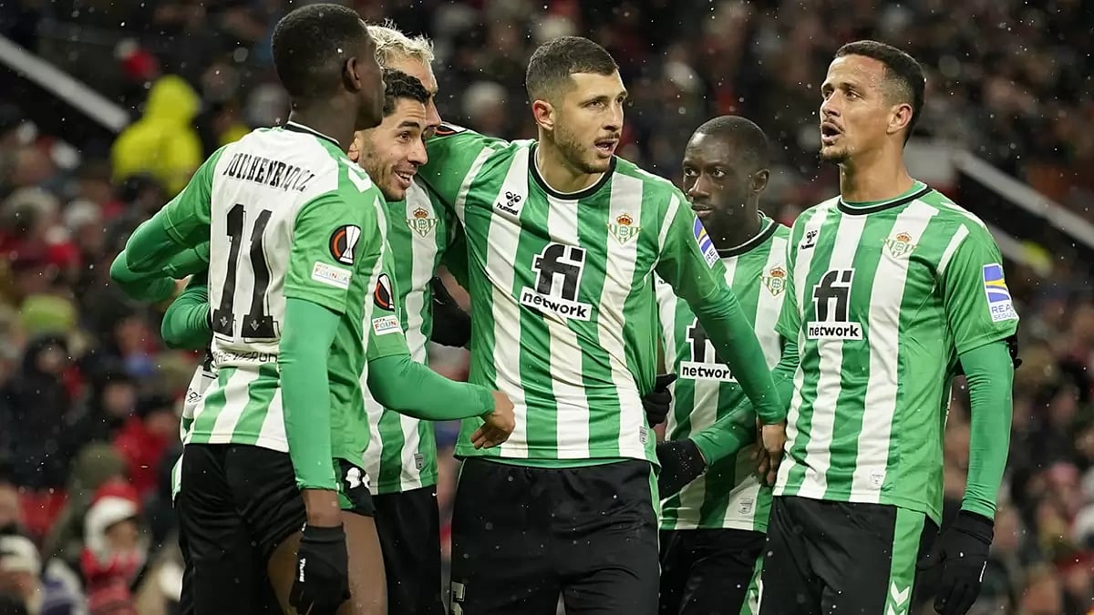 Real Betis players celebrate.
