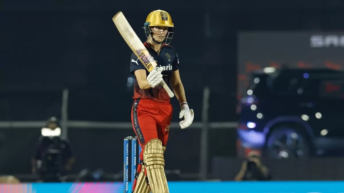 Ellyse Perry celebrates her half-century against UP Warriorz in Friday.