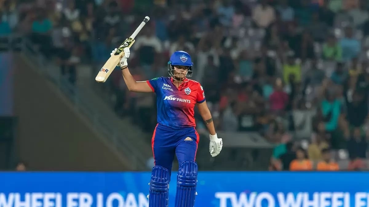 Shafali Verma celebrates after reaching her half-century against Gujarat Giants on Friday.