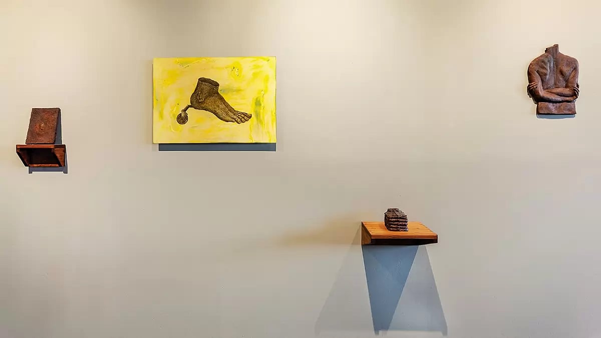 The Politics of Skin and Movement: Artwork by Amol K Patil, bronze sculpure, aluminium sheet and ball pen