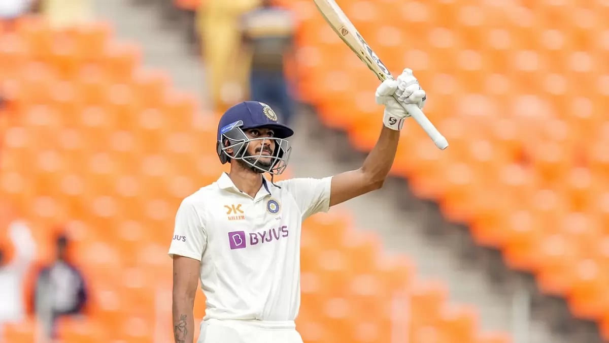 Axar Patel celebrates his half-century against Australia on Day 4 of the 4th Test on Sunday.