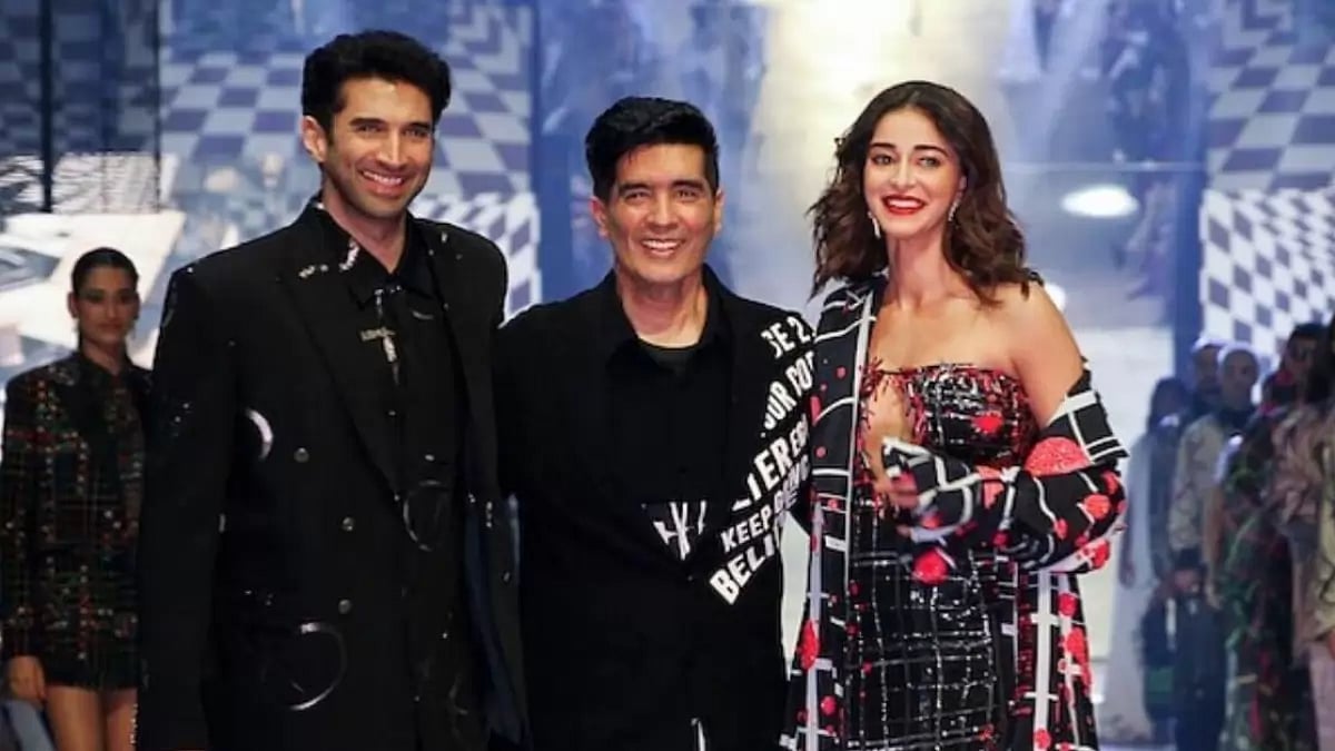 Aditya Roy Kapur and Ananya Panday with Manish Malhotra