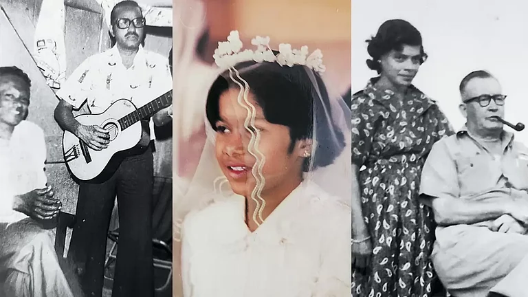 Lives Well Lived: (From left) The author’s relatives Malcolm Abraham on the guitar while Ronnie Abraham looks on; Cecilia at her first Holy Communion; Elizabeth and Fred Higgins, Mellesha Hayden’s grandparents - null