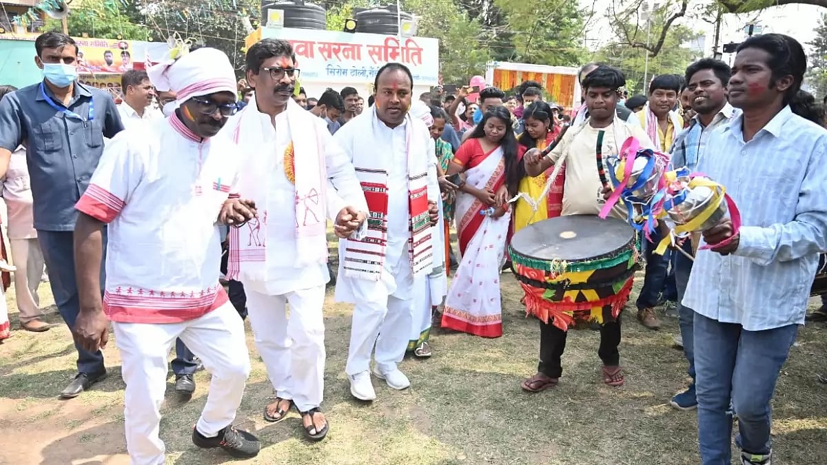 Jharkhand Chief Minister Hemant Soren celebrating Sarhul with Adivasis
