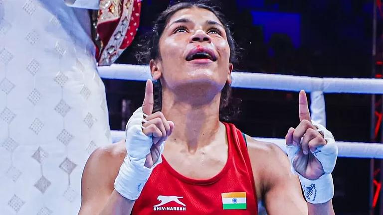 Indian boxer Nikhat Zareen after winning her bout. - File Photo