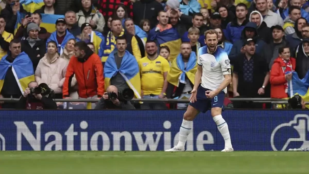 The England captain struck in the 37th minute, converting Bukayo Saka’s cross at the far post.