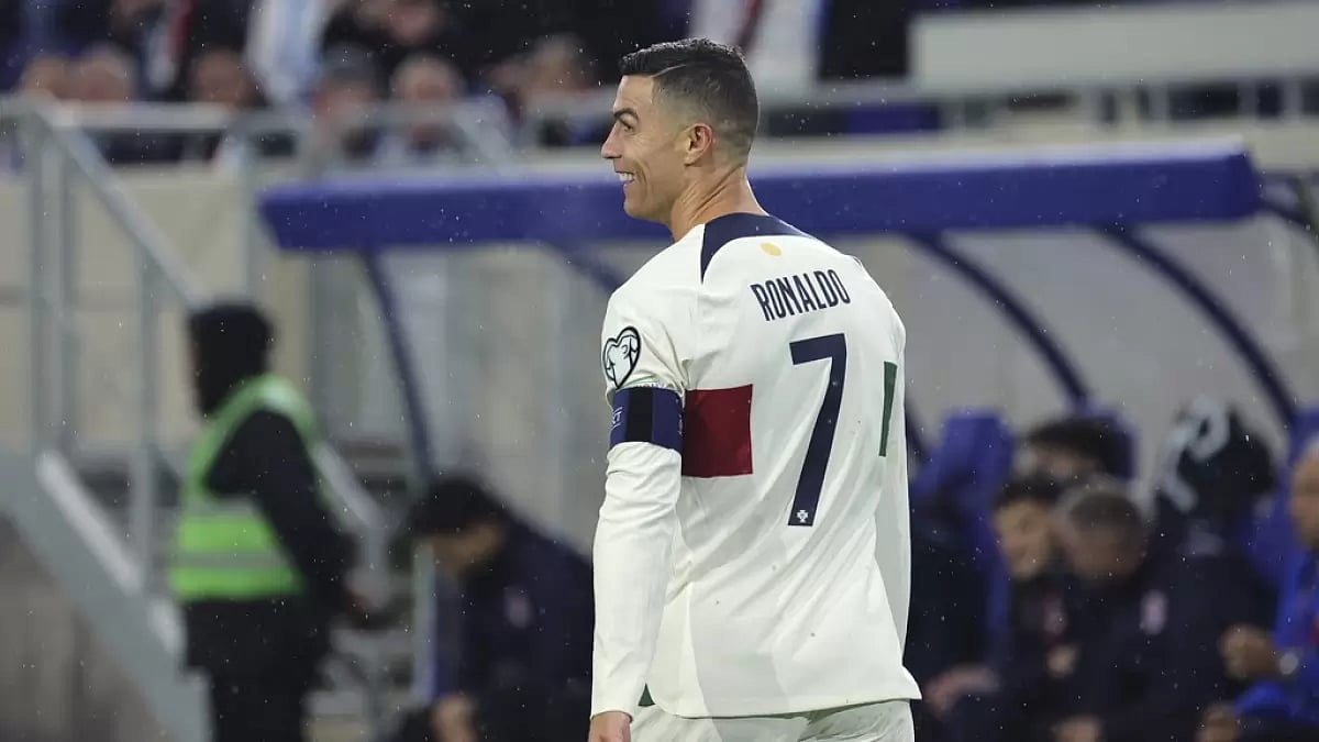 Ronaldo reacts after scoring his team's opening goal against Luxembourg on Sunday.