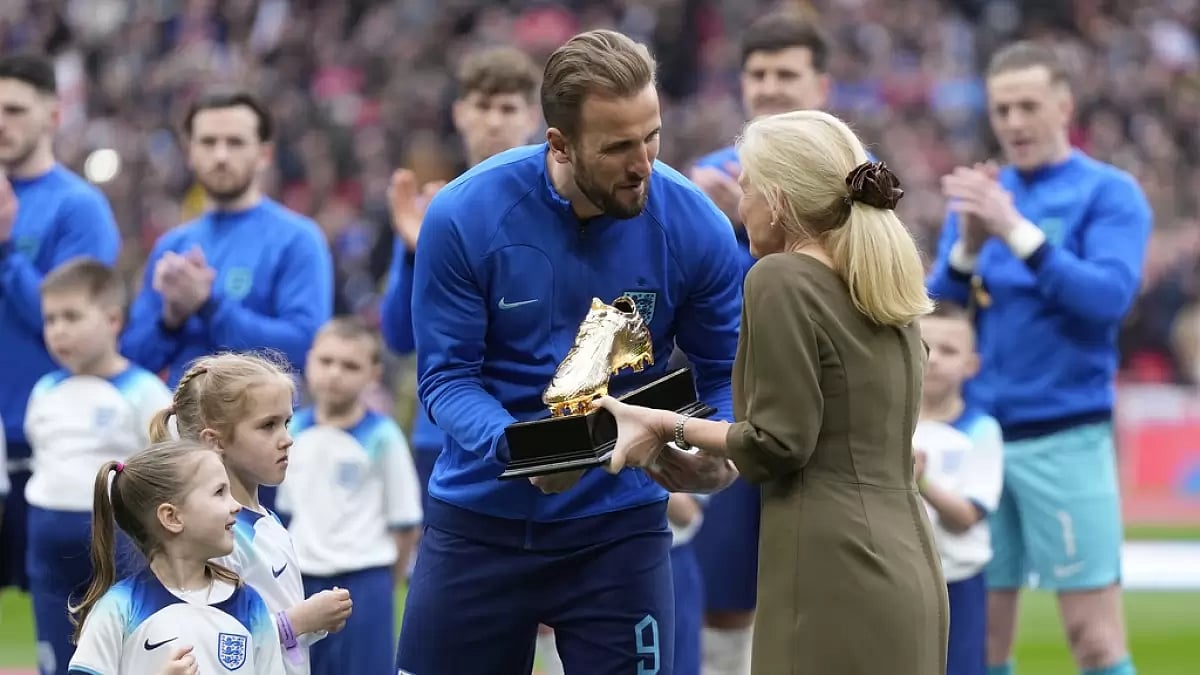 Kane was presented with a golden boot ahead of England's 2-0 win over Ukraine on Sunday.